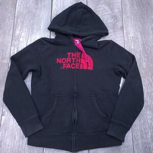 The North Face Full Zip Hoodie Womens Small Black Pink Embroidered Logo AMJJ